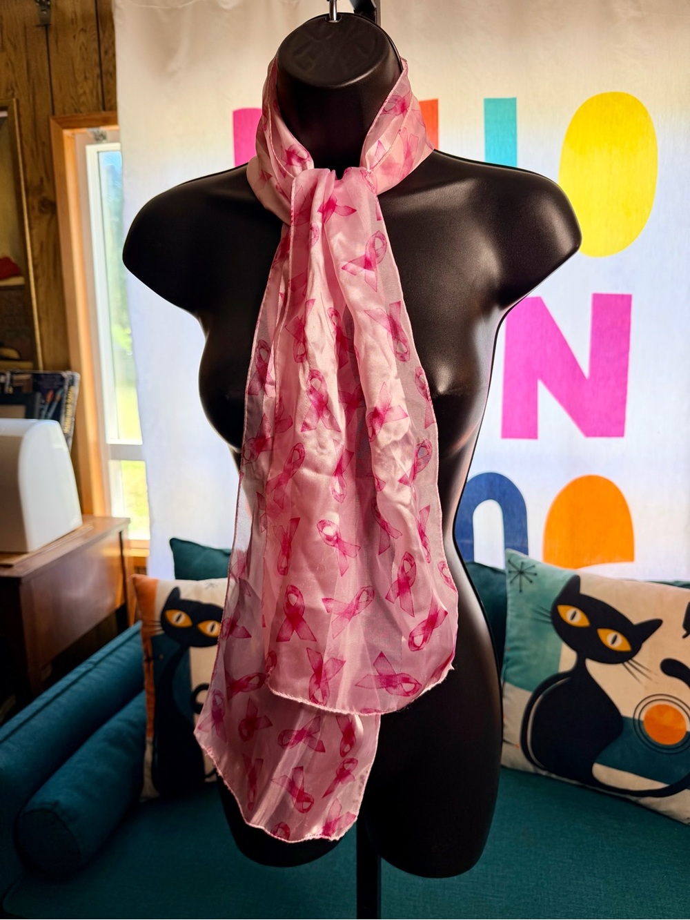 Elegant Breast Cancer Awareness Pink Ribbon Print Scarf